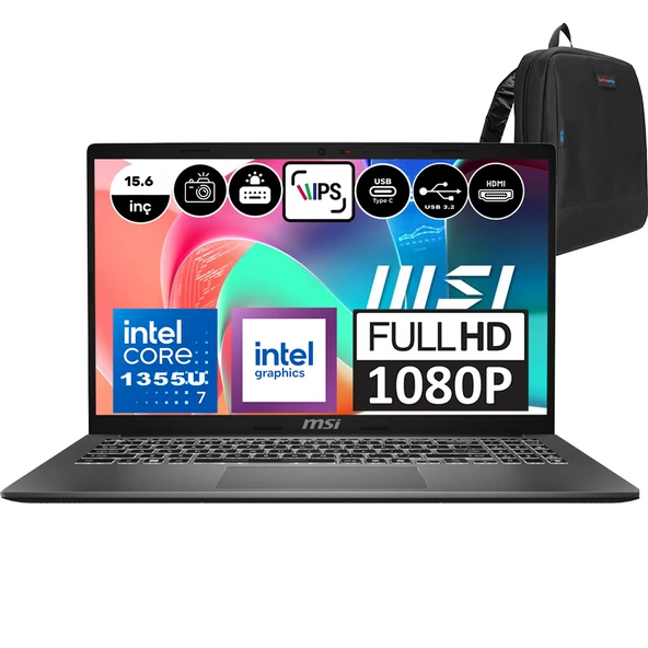Msı Modern 15 Intel Core I7 1355U 16GB 2tb SSD Intel® Iris® Xᵉ Grafik Windows 11 Pro 15.6" IPS Fhd Taşınabilir Bilgisayar F13MG098XTRP09+ Zetta Çanta