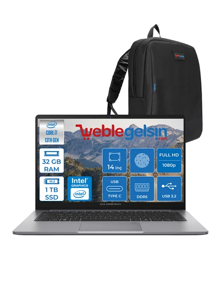 Asus Expertbook P1 P1403 Intel Core I7-13620H 32GB Ddr5 1tb SSD Freedos 14" Fhd Intel UHD Taşınabilir Bilgisayar WP1403CVAI716512G0D18+ZETTAÇANTA