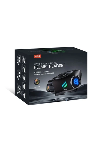 Q28 İntercom Kameralı HD 1080P Kameralı Kask Kulaklık Su Geçirmez 32GB Hafıza Kartlı - 3
