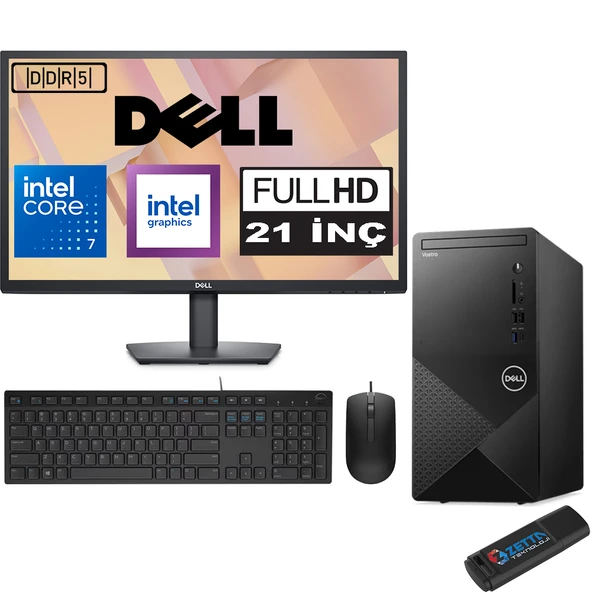 Dell Vostro 3030 mt Intel Core I7 12700 24GB Ddr5 4tb SSD 21.5" Fhd Windows 11 Home Intel® UHD Graphics 730 Masaüstü Bilgisayar 21N3030I7EMEAH15 + Zetta USB Bellek