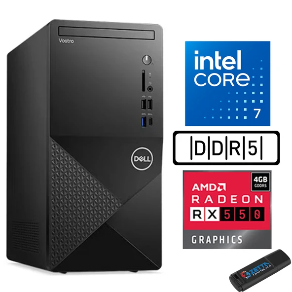 Dell Vostro 3030 mt Intel Core I7 12700 32GB Ddr5 1tb SSD Windows 11 Pro Amd RX550-4GB Masaüstü Bilgisayar N3030I7RX550P18 + Zetta USB Bellek