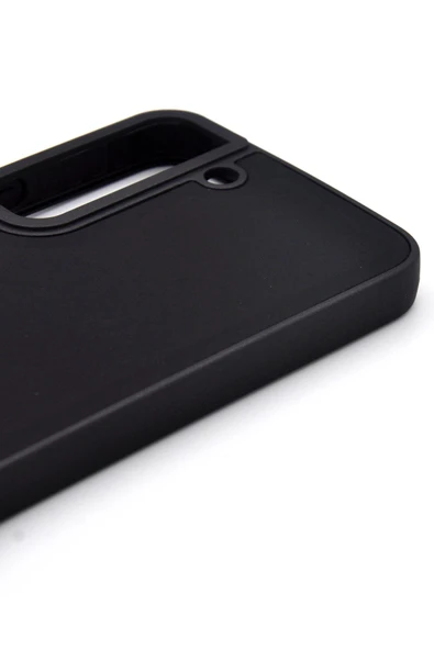 Samsung Galaxy S22 Uyumlu Deri Görünümlü Sert Kapak Kılıf Siyah - Resim 4