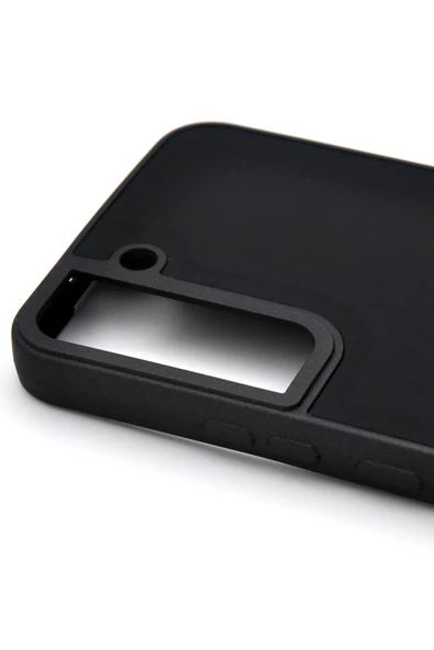 Samsung Galaxy S22 Uyumlu Deri Görünümlü Sert Kapak Kılıf Siyah - Resim 3