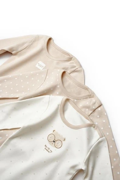 Bebek 3'lü Uzun kollu Body %100 Organic Pamuk, Yenidoğan Serisi -CSY8123 - 9