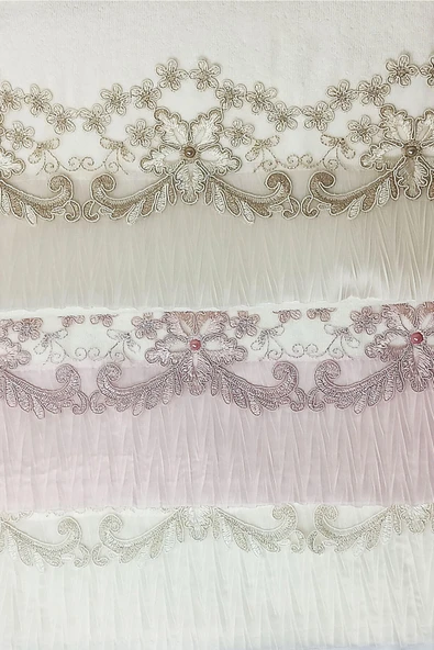 3 Lü Tül Dantel İşlemeli Boncuklu Havlu Seti 50X90 Cm - 6