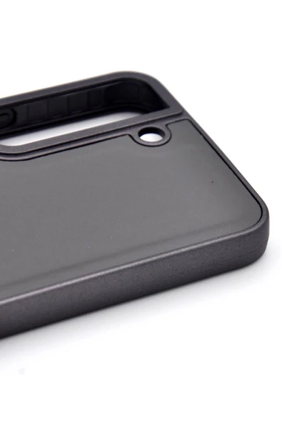 Samsung Galaxy S22 Uyumlu Deri Görünümlü Sert Kapak Kılıf Gri - Resim 4