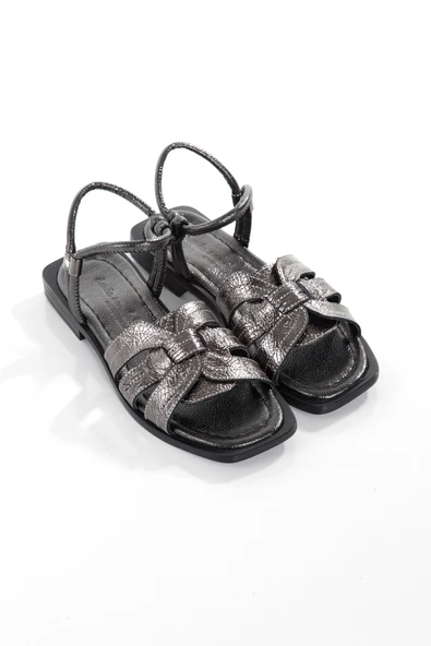 MİA028-3012 Hakiki Deri Kadın Günlük Ortopedik PLATİN Tatil Sandalet - Resim 3