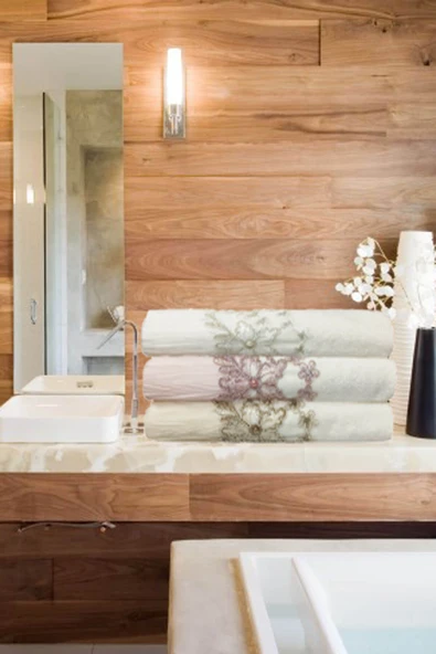 3 Lü Tül Dantel İşlemeli Boncuklu Havlu Seti 50X90 Cm