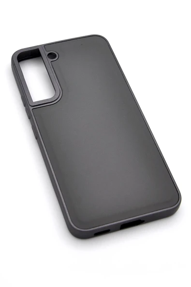 Samsung Galaxy S22 Uyumlu Deri Görünümlü Sert Kapak Kılıf Gri - Resim 2