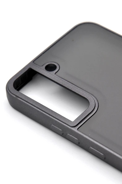 Samsung Galaxy S22 Uyumlu Deri Görünümlü Sert Kapak Kılıf Gri - Resim 3