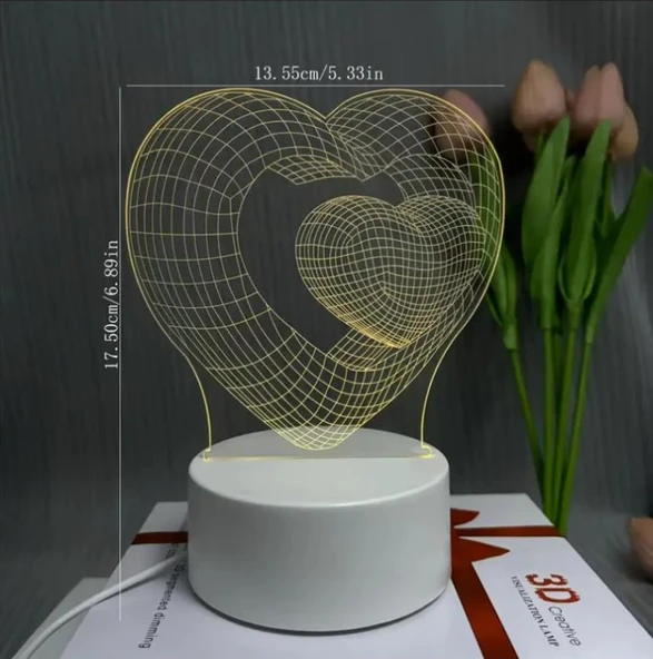 3D Kalp Kalbe Baskılı Gece Lambası - 3