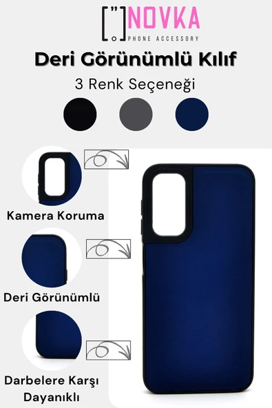 Samsung Galaxy A24 Uyumlu Deri Görünümlü Sert Kapak Kılıf Siyah - Resim 7