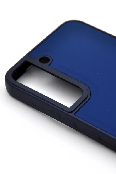 Samsung Galaxy S22 Uyumlu Deri Görünümlü Sert Kapak Kılıf Lacivert - Resim 3