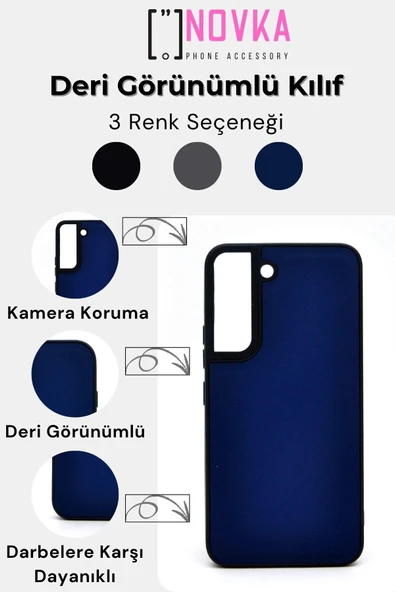 Samsung Galaxy S22 Uyumlu Deri Görünümlü Sert Kapak Kılıf Siyah - Resim 7