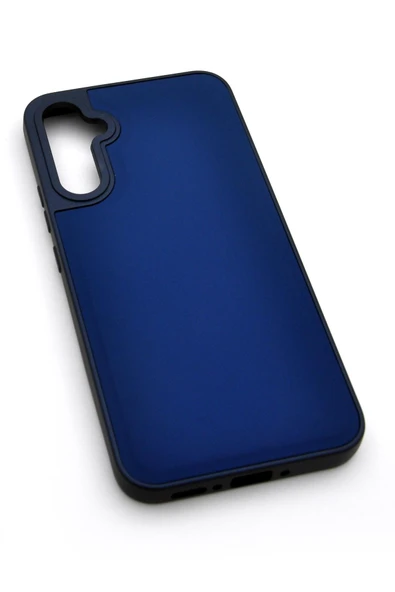 Samsung Galaxy A34 Uyumlu Deri Görünümlü Sert Kapak Kılıf Lacivert - Resim 2