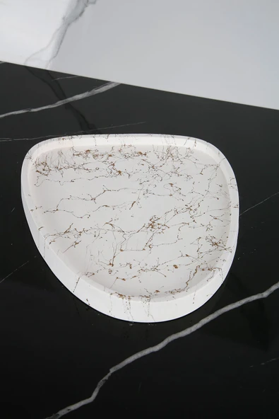 El Yapımı Çok Amaçlı Beton Sunum Servis Tepsisi 26 Cm Dekoratif Sunumluk Orgaziner Takılık - 2