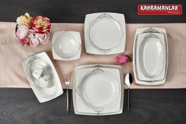 Kahramanlar Carol 5708 Kare Bone 55 Parça Yemek Takımı