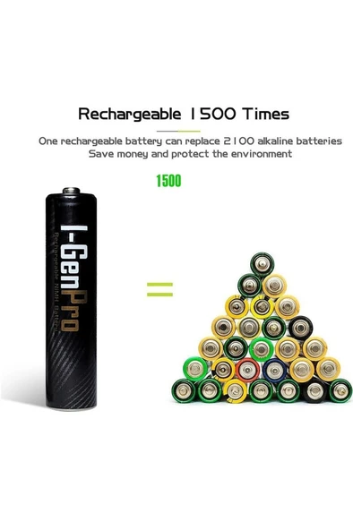 I-Gen Pro P101 2 Adet AA 2950 mAh Şarj Edilebilir Kalem Pil 1.2V Ni-MH Şarjlı Pil - 7