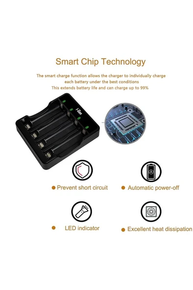 I-Gen G429 4'lü Pil Şarj Aleti + 4 Adet AA Pro 2950 mAh Şarjlı Kalem Pilli Set - 7