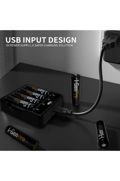 I-Gen G411 4'lü Pil Şarj Aleti + 4 Adet AAA Pro 1100 mAh Şarjlı İnce Kalem Pilli Set - 4