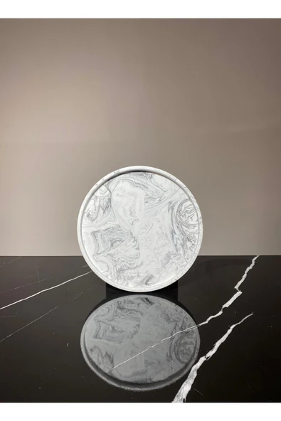 Mermer Desenli Sunum Tepsisi Yuvarlak Sunum Tabağı Sunumluk 28 Cm - 2