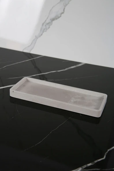 Dekoratif Sunum Tepsisi Tabağı Beton Sunumluk 10x25 Cm Beton Gri - Resim 2