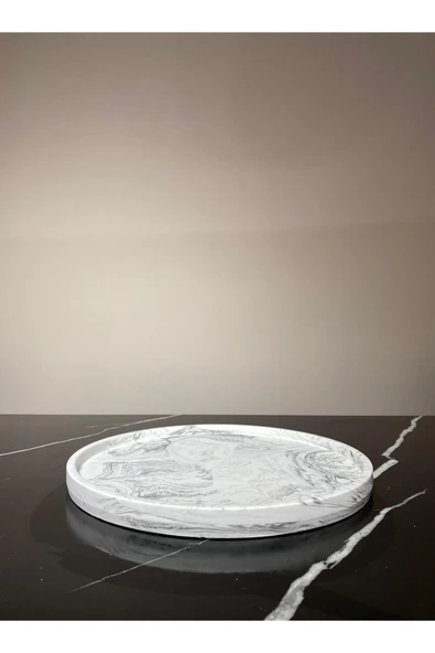 Mermer Desenli Sunum Tepsisi Yuvarlak Sunum Tabağı Sunumluk 28 Cm - 7