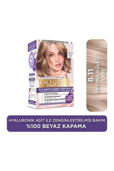 LOREAL EXCELLENCE KİT SAÇ BOYASI-8,11 ekstra küllü sarı