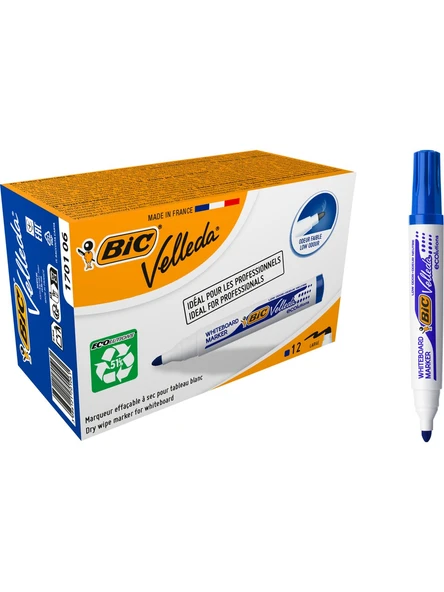Bic 1701 Velleda Eco Yuvarlak Uçlu Beyaz Tahta Kalemi Mavi 12'li Kutu - 2