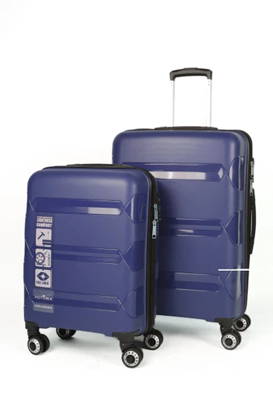 Hotowa Gold Pp Valiz 8011 Koyu Mavi Tsa Kilitli Ikili Set