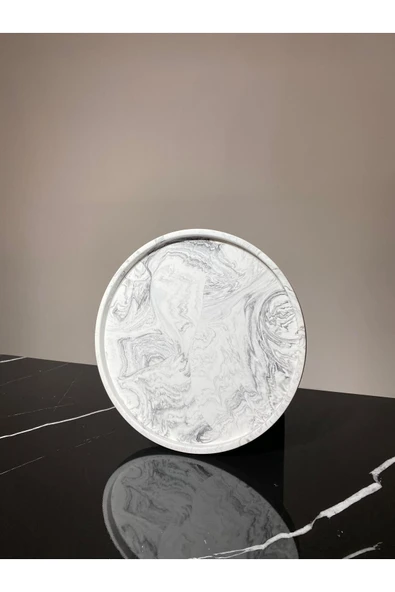 Mermer Desenli Sunum Tepsisi Yuvarlak Sunum Tabağı Sunumluk 28 Cm - 4