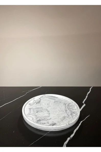 Mermer Desenli Sunum Tepsisi Yuvarlak Sunum Tabağı Sunumluk 28 Cm - 6