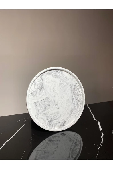 Mermer Desenli Sunum Tepsisi Yuvarlak Sunum Tabağı Sunumluk 28 Cm - 5