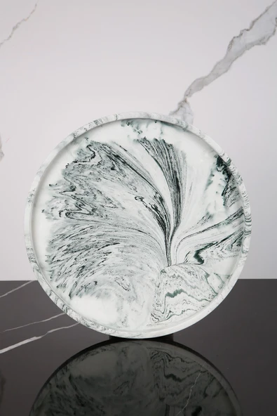 Mermer Desenli Sunum Tepsisi Yuvarlak Sunum Tabağı Sunumluk 28 Cm - 1