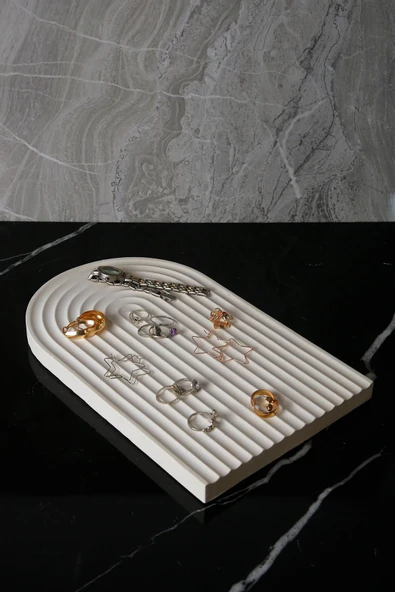 Mermer Desenli El Yapımı Beton Sunum Tabağı Dekoratif Sunumluk 30 Cm - 4