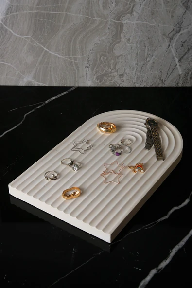 Mermer Desenli El Yapımı Beton Sunum Tabağı Dekoratif Sunumluk 30 Cm - 2