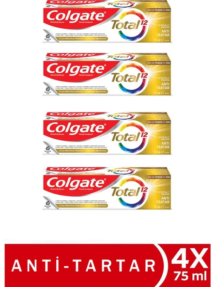 Colgate Anti-Tartar TOTAL12 75ML Diş Macunu x 4 Adet