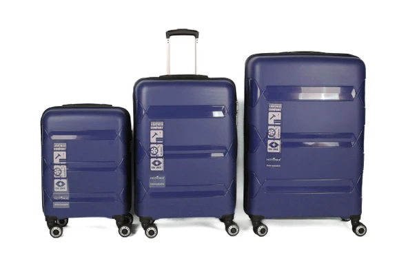 Hotowa Gold PP Valiz 8011 Koyu Mavi TSA Kilitli Üçlü Set - 2