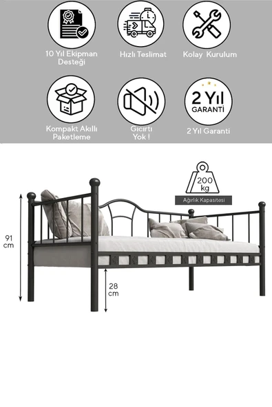 ARGİMO Kamelya Sedir Metal Karyola Beyaz 90 X 200 CM - 6