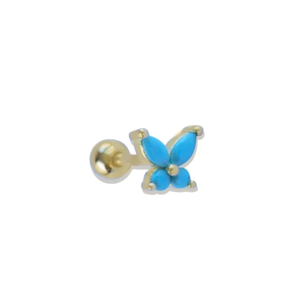 Turkuaz Taşlı Mini Gold Gümüş Tragus ürün görseli 1