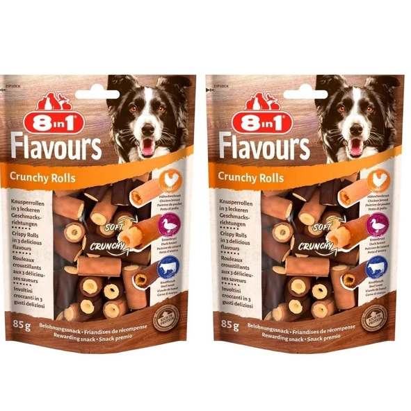 8in1 Crunchy Rolls Sığır , Ördek ve Tavuklu Köpek Ödülü 85 Gr. x 2 Adet ürün görseli