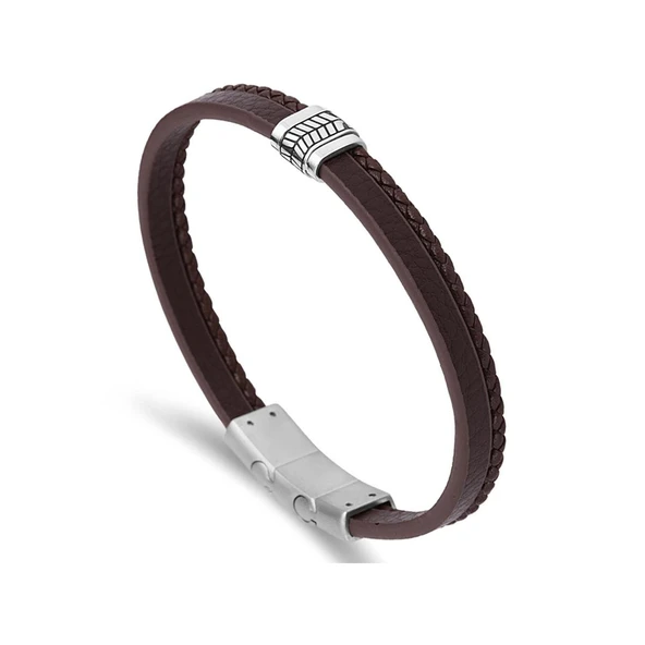 ARS085 Erkek Deri Çelik Bileklik ürün görseli 1