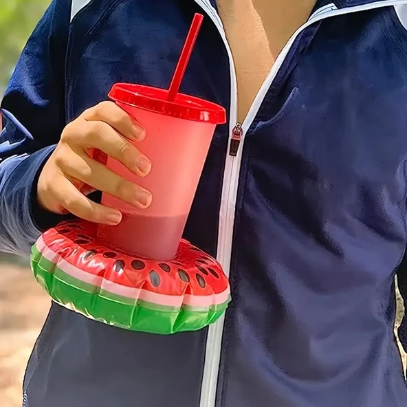 2 Adet, Yaratıcı Şişme İçecek Tutucuları, Yüzen Şişme Bardak Tutucuları İçecek Altlıkları - 4