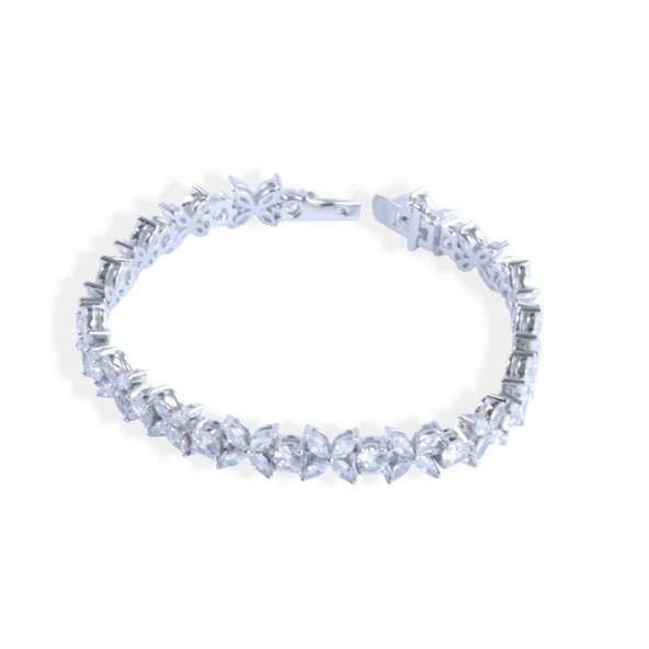 Çiçek Zirkon Taşlı Su Yolu Gümüş Bileklik - Resim 3