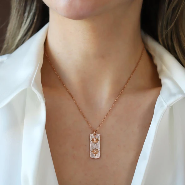 Kutup Yıldızı Rose Gold Asansörlü Gümüş Kolye ürün görseli 1