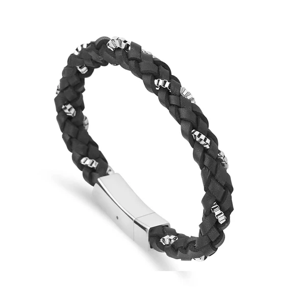 ARS097 Erkek Deri Çelik Bileklik ürün görseli 1