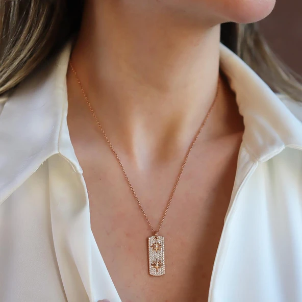 Kutup Yıldızı Rose Gold Asansörlü Gümüş Kolye - Resim 2