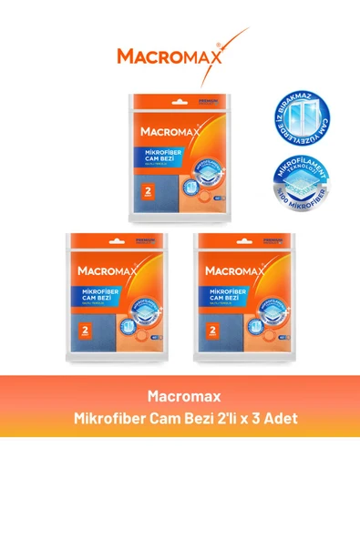 Macromax Mikrofiber Cam Bezi 2'li x 3 Adet