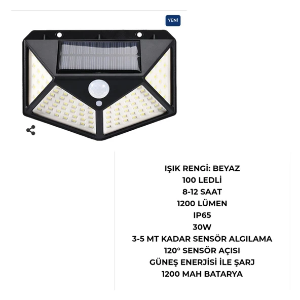 100 LED'li SOLAR APLİK