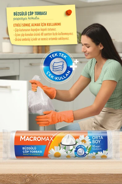 Macromax Büzgülü Papatya Çöp Torbası Orta Boy 10'lu - 3